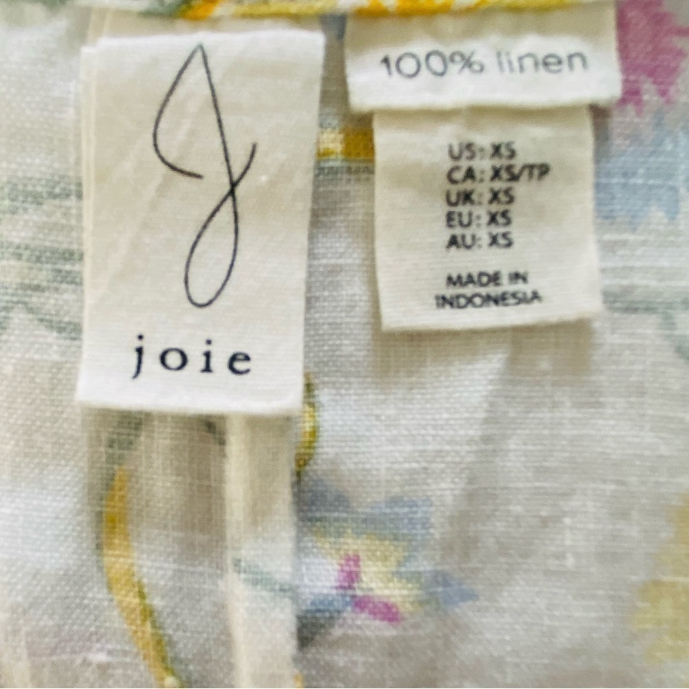 Joie Floral 100% Linen Ruffle Cap Sleeve V-Neck Dress Sz X Small - Picture 7 of 8